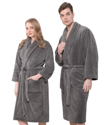 American Soft Linen Warm Fleece Robe, Unisex Robe Fuzzy, 1 Piece Unisex Plush Adult Bathrobe for Bathroom