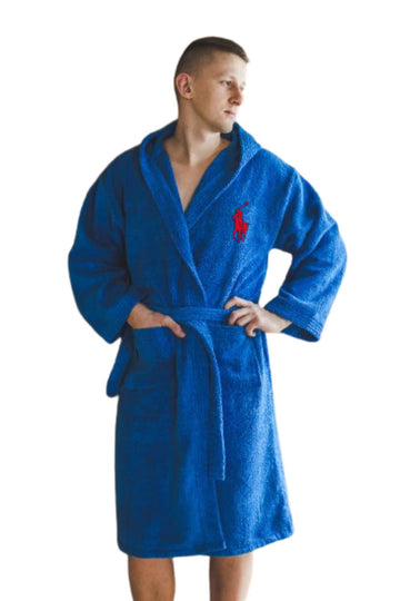 Blue POLO RALPH LAUREN MEN & WOMEN Terry Plush Robe - Luxurious Bathrobe